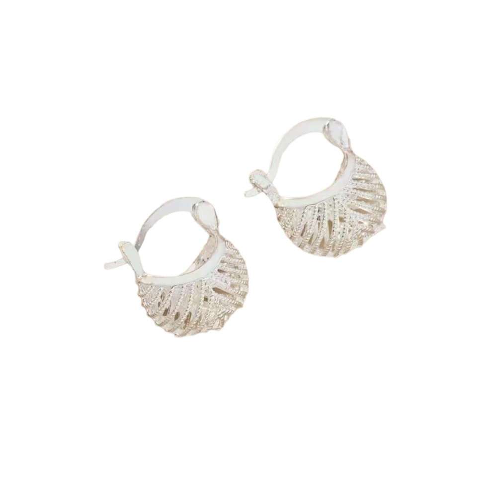 Silver Plated Cut Metal Basket Hoop Earrings